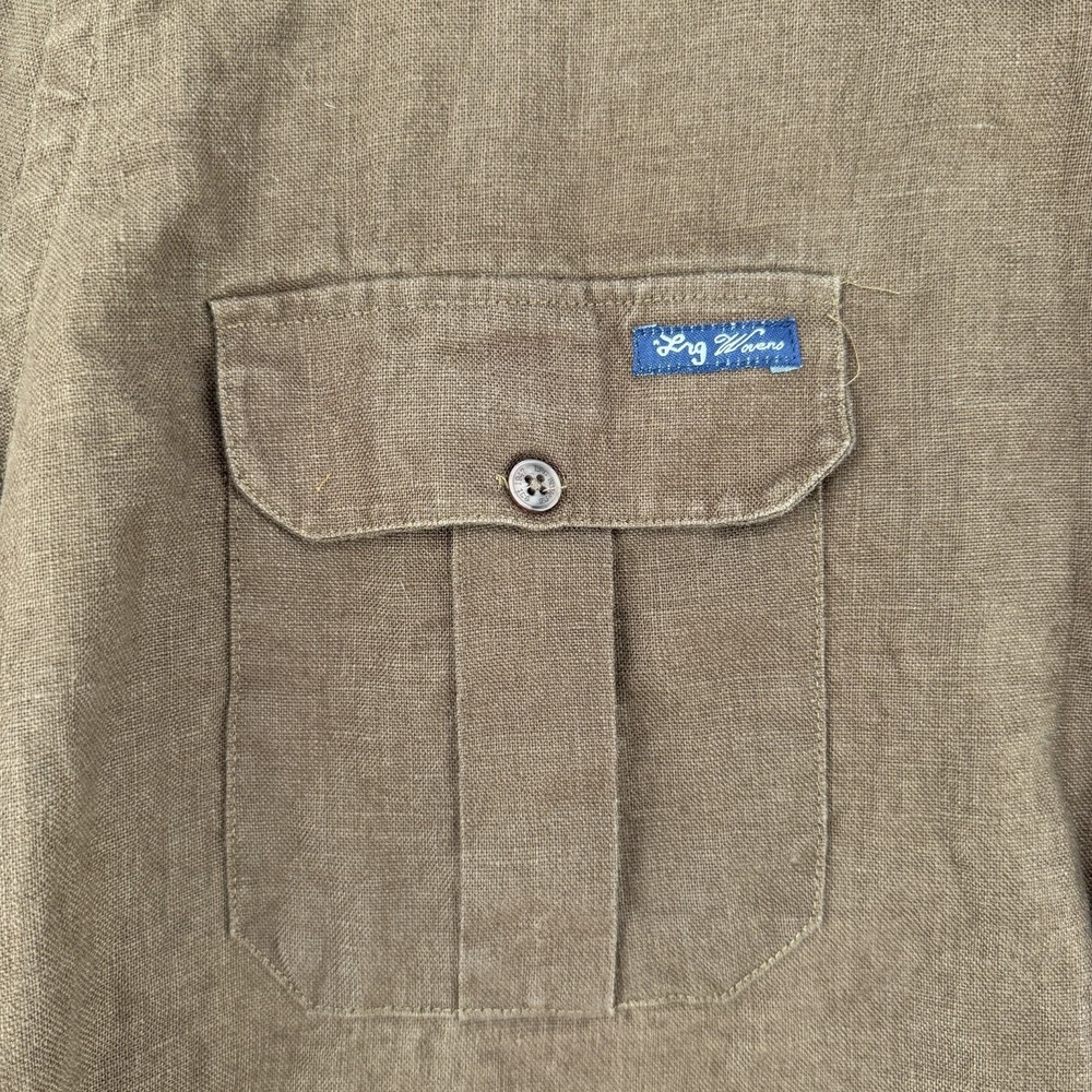 Vintage Y2K LRG Woven Roots & Equipment linen shirt mens 2XL brown short sleeve - Picture 9 of 11